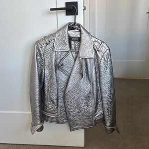 Silver Leather Jacket for Women